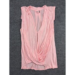 Akemi & Kin Anthropologie Sleeveless Blouse Women's L Pink V Neck Ruched Top